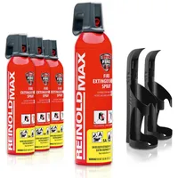 Xenotec Premium Feuerlöschspray – 4 x 750ml – 2 Wandhalter - Stopfire – Autofeuerlöscher – REINOLDMAX – inklusive Wandhalterung schwarz – wiederverwendbar