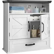 Vevor Badezimmer Wandschrank Medizinschrank mit 2 Türen & verstellbaren Regalen, Aufbewahrungsschrank Hängeschrank Badezimmerschrank mit offener Trennwand & Schubladen für Küche, Toilette