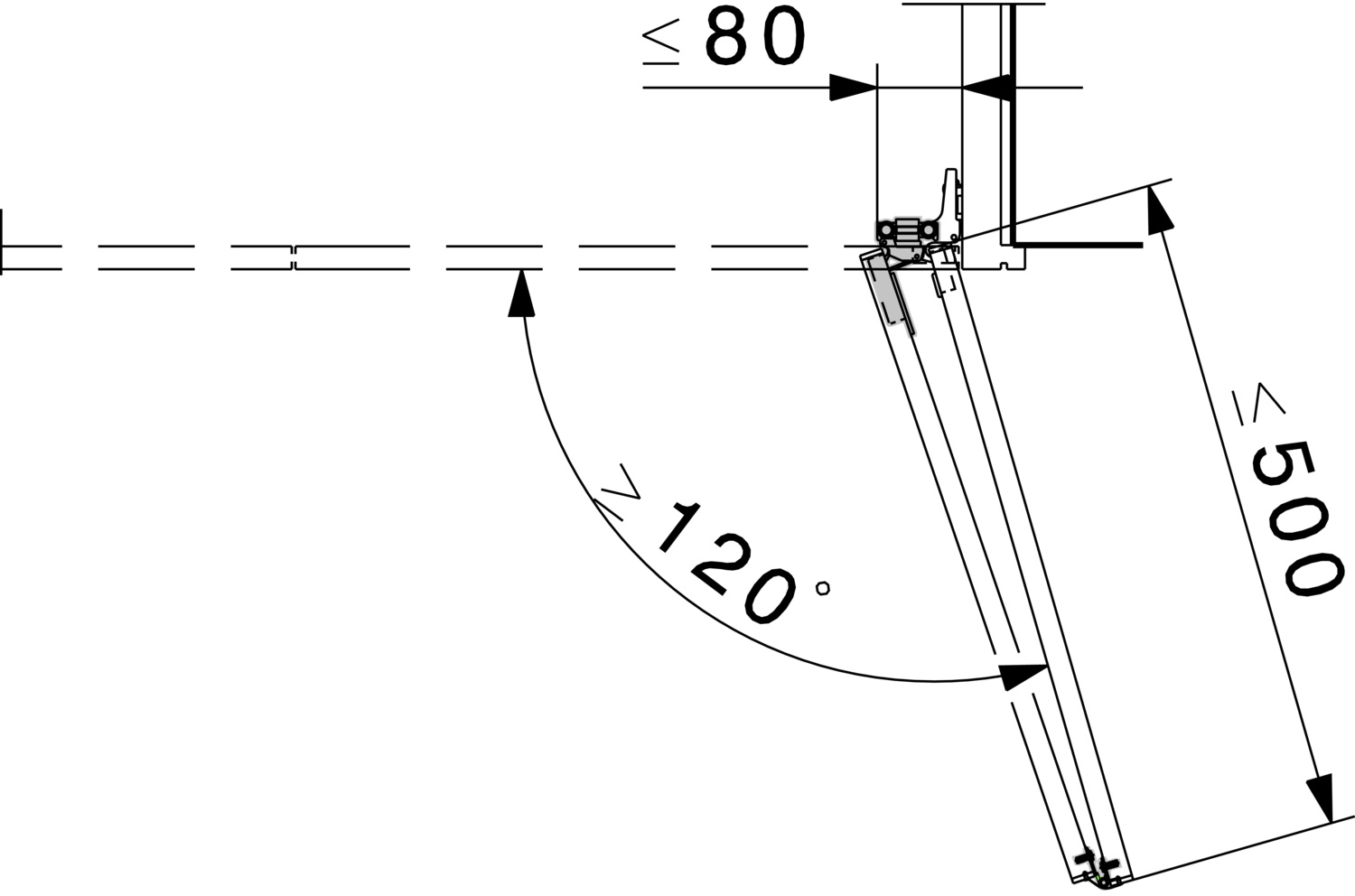 Faltschiebetür-Beschlag Tragkraft 30kg  ; Schiebetür-Beschlag für 1 Falttür mit 2 Flügeln ; Verwendung links oder rechts