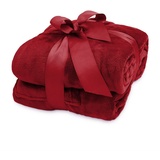 Wohndecke aus weichem Coral Fleece, Lumaland, mit Handytasche & Fußtasche 170x200x50 rot