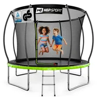 Hop-Sport Trampolin Outdoor - Ø 305 - Trampolin mit innenliegenden Sicherheitsnetz, gebogenen Netzstangen und Sicherheitszertifikaten - Komplettset - Schwarz/Grün
