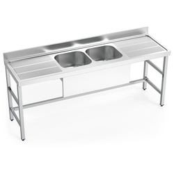 Spülbecken mit zwei Becken, zwei Abtropfflächen 2000x700x850 mm.