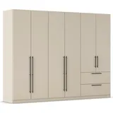 Kleiderschrank RAUCH "Drehtürenschrank Schrank Garderobe Wäscheschrank Schlafzimmer AVOLA", beige (beige (champagner)), B:271cm H:229cm T:54cm, Holzwerkstoff, Schränke, Kleiderschrank, mit hochwertigen Stangengriffen aus Metall in Schwarz MADE IN GERMANY