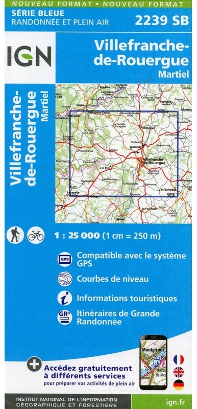 2239Sb Villefranche-De-Rouergue.Martiel, Karte (im Sinne von Landkarte)