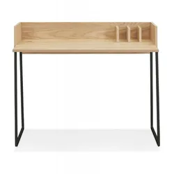 Gerader Designer-Schreibtisch SALMON  Der geradlinige Design-Schreibtisch „SALMON“ aus naturbelassenem Holz und schwarzem Metall  Kadima Design