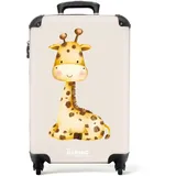 NoBoringSuitcases.com® Koffer Kinder Groß 67x43x25 cm Kinderreisekoffer Kinderkoffer mit Roller Leicht Trolly Große M Hartschalenkoffer Kind Giraffe - Niedlich - Beige