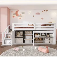 lanki international Kinderbett 90x200cm, Multifunktionales Hochbett mit austauschbar Tisch/Schrank/Treppen/Leiter Bett mit Stauraum für Kinder Mädchen Jungen, Einzel...
