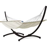 Potenza Outdoor Hängematte mit Gestell für 2 Personen I Stabhängematte XXL 220x160, 200kg I Hängemattengestell 220kg Wetterfest (Ecru, Gestell Braun)