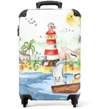 NoBoringSuitcases.com© Kinderkoffer Kinder - Boot - Wasser - Leuchtturm 55x35x20cm, 4 Rollen, Kinder Koffer Klein, Trolley Handgepäck bunt 35 cm x 55 cm x 20 cm