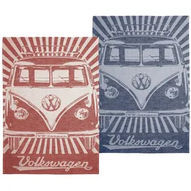 BRISA VW Collection T1 Bus Geschirrtuch 2er-set, strahlen/rot/blau