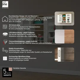 Set One by Musterring Aufsatzschrank "York", weiß (weiß, eiche), B:184cm H:112cm T:42cm, SET ONE BY MUSTERRING, Schränke, Typ 24, Glastüren und Flaschenregal, Beleuchtung optional, B 184 cm
