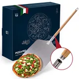 HOUSLUX Blumtal Pizzaschieber Pizzaschaufel 40 - 30cm 12 Zoll Pizza schieber,Pizzaschieber mit Großer Fläche und Abnehmbaren Griff (Silbrig)