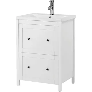 WELLTIME Waschtisch »Aalborg Waschplatz Unterschrank Badschrank mit Becken«, Badmöbel inkl. Keramikbecken, Breite 60 cm mit Schubladen, weiß