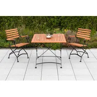 Merxx "Schloßgarten", braun, B:57cm H:85cm T:60cm, Stahl, FSC-zertifiziertes Massivholz, Sitzmöbel-Sets, 2 Klappsessel mit Klapptisch