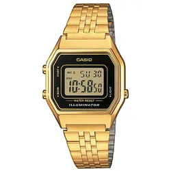 Chronograph CASIO VINTAGE, gold (goldfarben, schwarz), Armbanduhren, Damen, Quarzuhr, Armbanduhr, Damenuhr, Digitaluhr, Edelstahlarmband