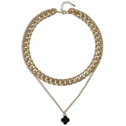 Collier FIRETTI "Chunky Clover", schwarz (gelbgoldfarben, schwarz,), Halsketten, Damen, Metall, L: 57cm