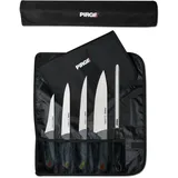 Pirge Gastro Profi Messerset mit Tasche 6 Stück - Griff mit Farbeinsatz - Profi Kochmesser Set - Edelstahl Profi Küchenmesser Set - Messer Set Scharf