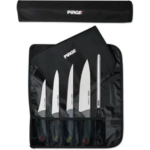 Pirge Gastro Profi Messerset mit Tasche 6 Stück - Griff mit Farbeinsatz - Profi Kochmesser Set - Edelstahl Profi Küchenmesser Set - Messer Set Scharf