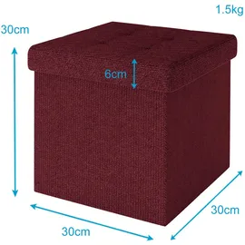 Intirilife Sitzwürfel Faltbar Leinen 30 x 30 x 30 cm Kirschrot
