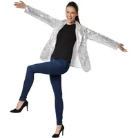 dressforfun Blazer Damen, Kostüm Damen Pailletten Oberteil Damen, Glitzer Oberteile Damen, Jackett, Faschingskostüm, Disco Kostüm Damen, Rave Outfit Damen, 80er Jahre Outfit, silber, S - S