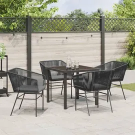 vidaXL 5-teiliges Garten-Esszimmer-Set mit Kissen Schwarz Poly Rattan