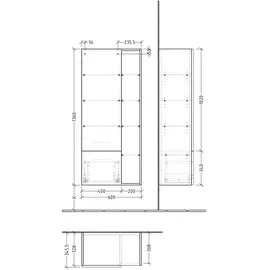 Sanipa Stauraumschrank 1 Tür, 1 Auszug 60 x 136 x 34,5 cm Eiche Natural-Touch