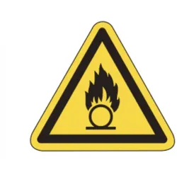 Warnschild als Symbol Warnung vor brandfördernden Stoffen nach ISO 7010