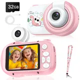 Kinderkamera, Kinder Kamera mit 2,4" Bildschirm &180°Flip-Objektiv, 1080P HD Digitalkamera Kinder mit 32GB-Karte, Geschenke für Geburtstag Weihnachten, Fotokamera Spielzeug für 3-12 Mädchen Jungen