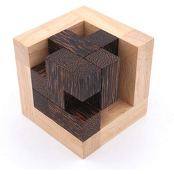 ROMBOL Denkspiele Spiel, Knobelspiel Get in The Box - schwieriges Interlockingpuzzle aus Holz, Holzspiel