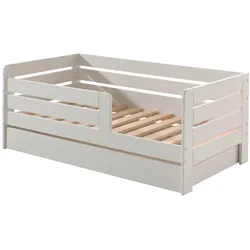Juniorbett mit Liegefläche 70 x 140 cm, Umrandung mit waagerechten Paneelen, inklusive Bettschublade, Ausf. MDF weiß lackiert
