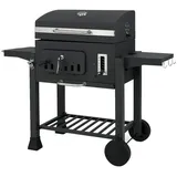 COSTWAY Holzkohlegrill, XXL Grillwagen Edelstahl mit Abdeckungen & Rollen schwarz
