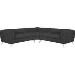 Chesterfield-Sofa LEONIQUE "Glynis L-Form", grau (anthrazit), H:75cm T:264cm, Struktur (100% Polyester), Samtoptik (100% Polyester), Sofas, aufwändige Knopfheftung, moderne Chesterfield Optik, Fußfarbe wählbar