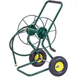 RELAX4LIFE Schlauchwagen für 61m 3/4" (19 mm) Schlauch, Gartenschlauchwagen Metall, Fahrbare Schlauchtrommel mit Ø 25cm Reifen 188 cm Anschlusschlauch, Schlauchaufroller für Garten, 71x53x96,5cm, Grün