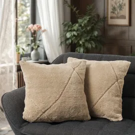 Paco Home 2er Set Kissenbezug Dekokissen Dekorativ Kissenhülle Zierkissen Sofakissen Skandi Beige, 2pcs-Set