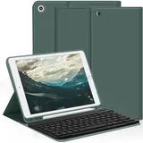 aoub Hülle mit Tastatur für iPad 9./8./ 7. Generation, Kabellose QWERTZ Tastatur Hülle mit Stifthalter für iPad 10,2 Zoll 2021/2020/2019, Dunkelgrün
