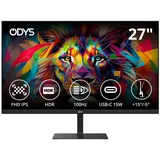 Odys i27 Monitor - 27-Zoll-Bildschirm im rahmenlosen Design, Full HD, 100 Hz, mit HDR, IPS Panel, FreeSync, HDMI, USB-C, 3,5mm Audio