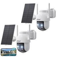 ieGeek 2K Überwachungskamera Aussen Akku, 360°PTZ Kamera Überwachung Aussen Solar, Außenkamera mit Nachtsicht Farb, PIR , 2 Wege Audio, 2 Stk