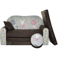 FORTISLINE - Kindersofa ausklappbar 100x60x50 cm - Kindersofa für Kinder 2in1 - Kindercouch ausklappbar - 2-Sitzer - Schlafcouch aus Schaumstoff + Hocker + Kissen - Viele Motive