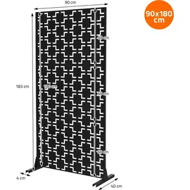 ML-Design Metall-Sichtschutz Milano 90x180 cm aus Stahl, Raumteiler mit 3 Paneele, Trennwand erweiterbar mit Ständer, Paravent Deko Sichtschutzwand wetterfest für Garten Balkon Terrasse