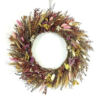 Trockenblumenkranz Türkranz Natürliche Trockenblumen Türkranz 46 cm, Getreidekranz Herbst Ernte Kranz Handgefertigt mit 100% Trockenblumen Kränze für Tür Fenster Wand Kamin Hochzeit Deko (M)