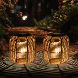 Solarlaterne für Außen Garten, 2 Stück Wetterfest Solar Rattan Laterne, Hängend/ Stehend Solarlampen, Solar Laternen für Balkon Terrasse Patio Tisch, Garten Deko