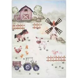 Kinderteppich Bauernhof in Grau ca. 120x170cm