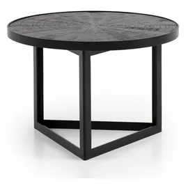 FineBuy Couchtisch Rund Schwarz Massivholz 58 x 58 x 40 cm