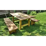 Casa Padrino Gartenmöbel Set Rustikal - Tisch + 2 Garten Bänke (Länge: 200 cm) - Eiche Massivholz