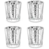 Partydeco 4 Teelichtgläser 5,5x6cm Kerzenhalter Windlicht Kerzenglas 4er Set Hochzeit Tischdeko geriffelt