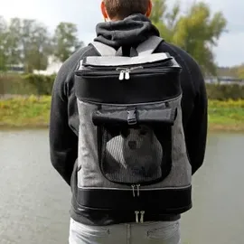 LIONTO Haustier-Rucksack 34 x 30 x 42 cm Grau/Schwarz