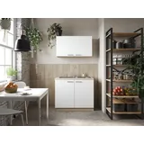 Respekta Merle Miniküche mit integrierter Mikrowelle und Edelstahlspüle, 100 cm, weiß