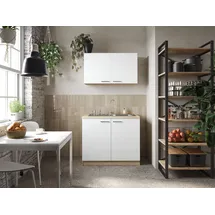 Respekta Merle Miniküche mit integrierter Mikrowelle und Edelstahlspüle, 100 cm, weiß