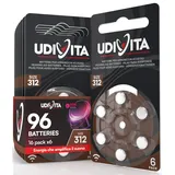 96 Hörgerätebatterien Udivita Größe 312 Phono Pulse Technologie - 16 Blister à 6 Batterien
