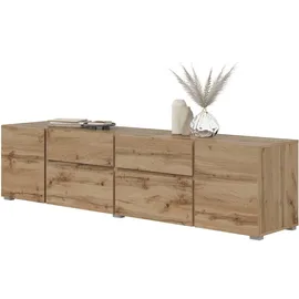 INOSIGN Lowboard "Metric,Breite 195cm, grifflose Lowboard 2Klappen/2Schubkästen/2Tür", braun (wotan eiche), B:195cm H:48,2cm T:40cm, FSC-zertifizierter Holzwerkstoff, Melamin, Metall, Sideboards, Lowboard, TV-Schrank mit viel Stauraum, TV-Board